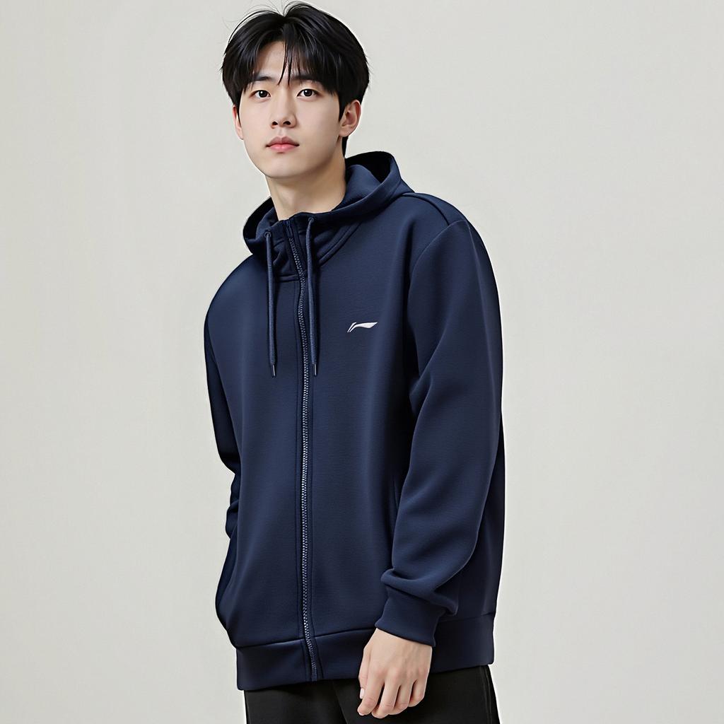 Толстовки Li Ning Мужские Темно-синие С капюшоном Средняя Обычная AWDVG73-3