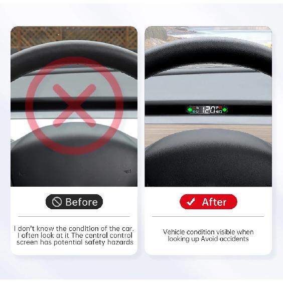 Model 3 & Model Y Head-up Display Embedded Design LED HUD Display Real-time Speed, Car Gear, Turn Signal