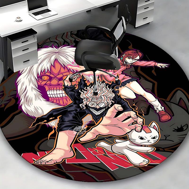 1pc Anime Cartoon Design Round Carpet - Office Chair Mat, Non-Slip Rug for