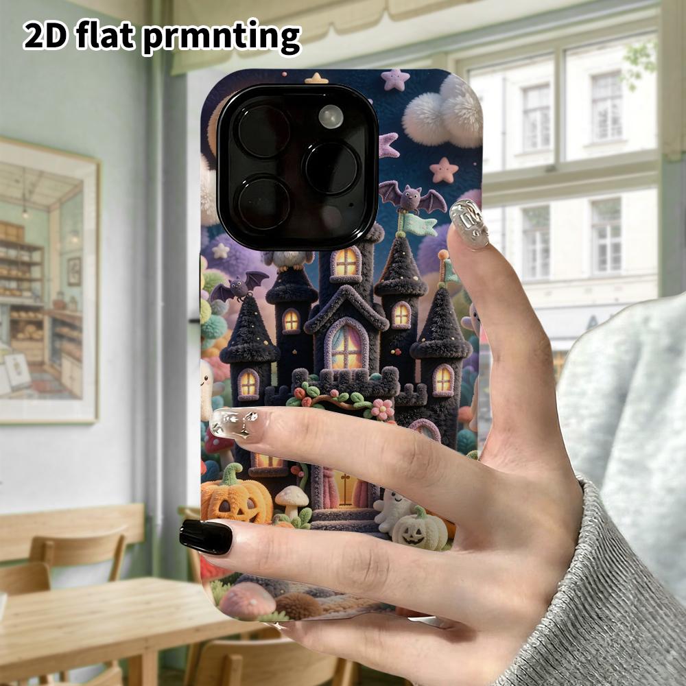 Phone Case: 2D flat design suitable for iPhone 18 17 16 15 14 13 Pro protective case, magical Halloween castle, perfect Christmas and Halloween holida