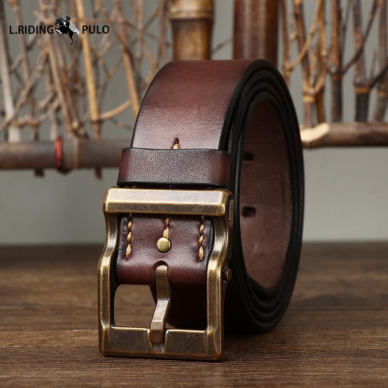 High-end Light Luxury Retro Pure Handmade First Layer Cowhide Belt Men's Fashionable All-match Genuine Leather Belt