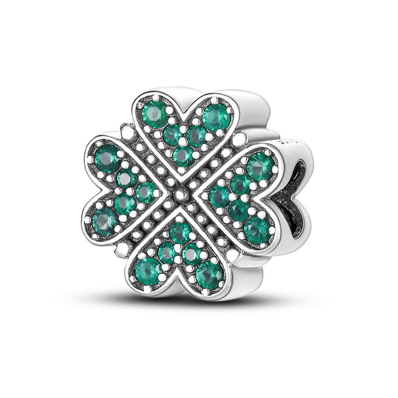 Four Leaf Clover Charms Fit Original Pantaro Bracelet For Woman DIY Zircon Making 925 Sterling Copper  Green Series Beads Gifts