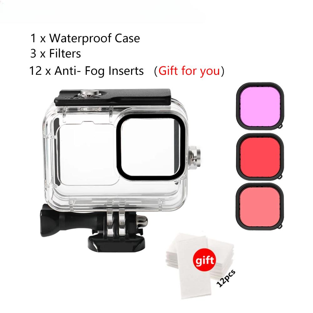 Водонепроницаемый корпус Силиконовый чехол-рукава Боковая крышка аккумулятора Фильтр для GoPro Hero 13 12 11 10 9 Экшн-камера Go pro Аксессуары