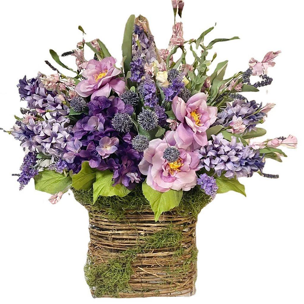 Artificial Lavender Garland Hanging Baskets Pendant Door Hanging Wildflower Wreath Ornaments Gifts Home Decor for Wedding Party