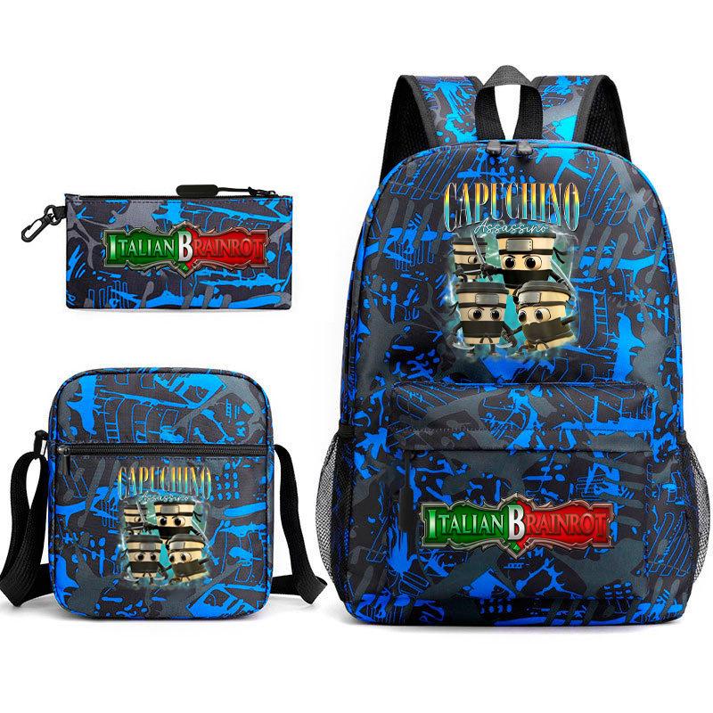 Tongtongsahur Cartoon Primary School Students Backpack Three-piece Set Abstract Foreign Shanhaijing Children's Schoolbag L