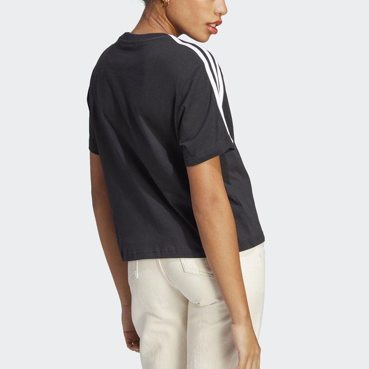 Adidas Полосатая футболка с круглым вырезом и коротким рукавом с принтом, женские топы, черные HR4913