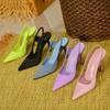 Fashion 2024 Spring New Brand Women Slingback Sandals Pointed Toe Slip On Thin High Heel Ladies Elegant Pumps Shoes Drss Sanda