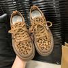 Autumn New Flat Shoes Women's Round Head Front Strap Leopard Print Anti-slip Wear Comfortable Thick Sole Low Top Shoes