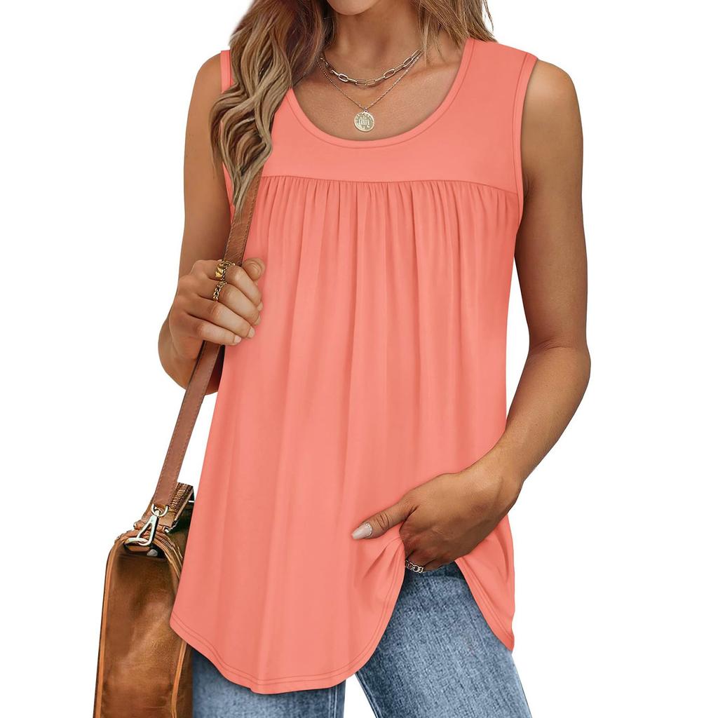 Womens Casual O Neck Loose Solid Color Sleeveless Top T-shirt Summer Tank Tops For Women Tank Camisole Sleeveless Basic Solid Tops