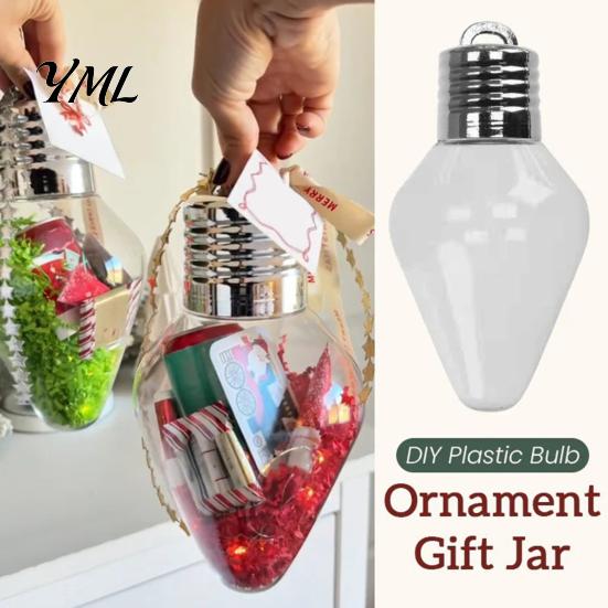 Christmas Bulb Ornament Jars Shape Storage Jar, Transparent Refillable Light Hanging Baubles Ornament, Tree Pendant for Holiday Home Party Decoration