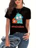 Hangyodon Graphic T-Shirt  Retro Anime Tee  Black Cartoon Print  Anime T Shirt  Playful Design Loose Fit  Simple Design Harajuku