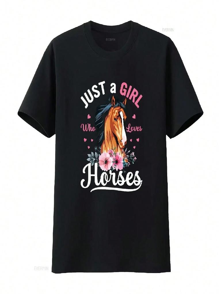 Just A Girl Who Loves Horses Vintage Horse Wounisex T Shirt Vintage Washed Soft Top For Everyday Wear Breathable Casual Slightly