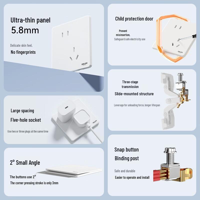 DELIXI CD290 Ultra-Thin Flat Wall Switch & Socket Panel