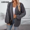 Women's Knitwear Autumn and Winter V-Neck Pocket Solid Long Sleeve Cardigan Plus Size Loose Sweater