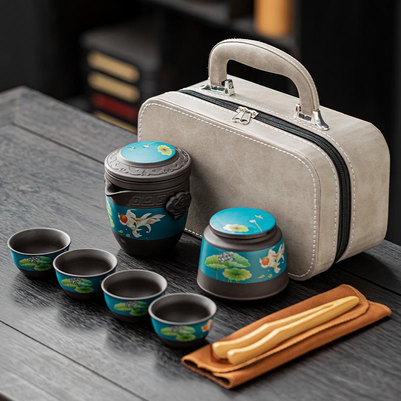 Travel Kung Fu Tea Set Home Outdoor Simple Portable Bag One Pot Four Cups Office Travel Tea Pot Tea Cup