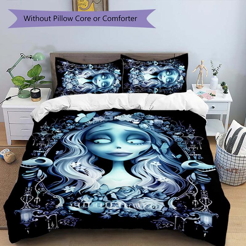 3pcs sorrow love The Corpse Bride pattern bedding set duvet cover set includes duvet cover &pillowcases, perfect all season bedroom decoration & gift