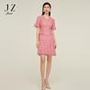 JZ Jiuzi Shopping Mall Same V-neck Lace Embroidered Pink Waist Waist Dress Summer New Style