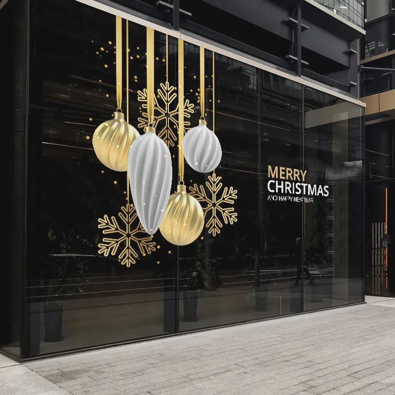 2025 Золотая Снежинка Наклейка на стекло окна для украшения Нового года и Рождества