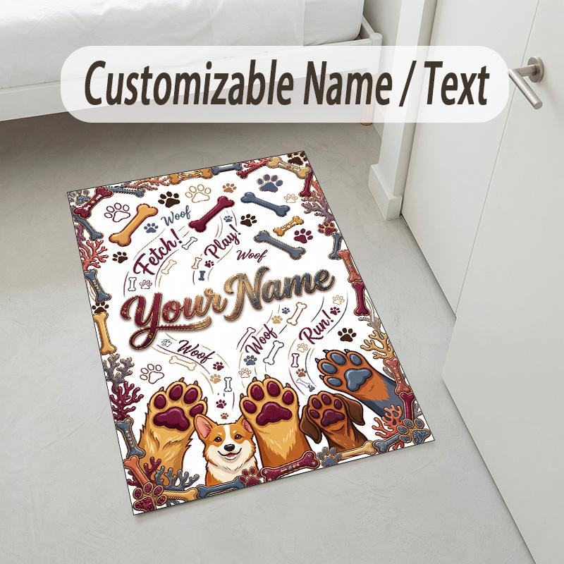 Dog Theme Crystal Velvet Rug Personalized Custom Name Text Soft Floor Mat Home Decor