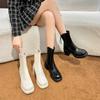 Кожаные ботильоны Мартина на толстом каблуке с задней молнией женские 2025 осень новые с круглым носком на толстой подошве увеличивающие рост и стройнящие универсальные короткие ботинки