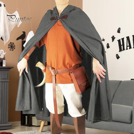Плащ на Хэллоуин, шаль с капюшоном, стильный дизайн, накидка с пряжкой, однотонный длинный халат в средневековом стиле, костюм для косплея