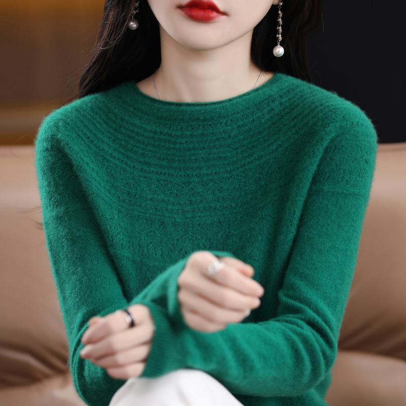 Женский свитер с круглым вырезом и подвернутым краем, кашемир Qinghe, 30% кашемира 70% шерсти, зимний вязаный свитер, осенний свитер, кашемировый свитер