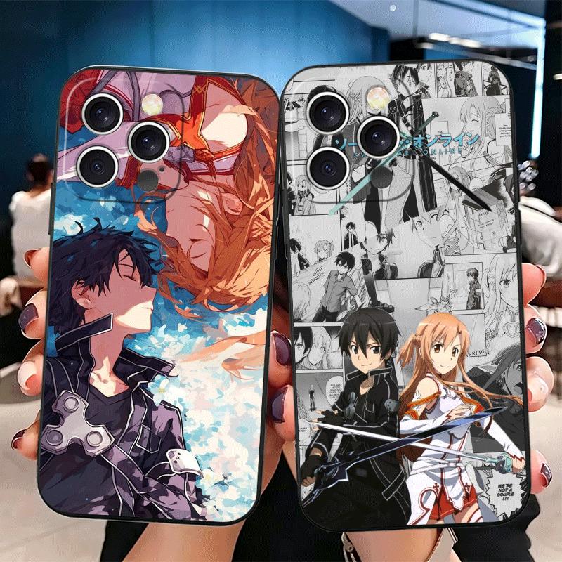 Мягкий чехол для телефона S-Sword O-Online SAO Anime для iPhone 16 16E 17 Air 15 Pro Max 14 Plus 13 Mini 11 12 7 Черный Чехол Задняя Крышка
