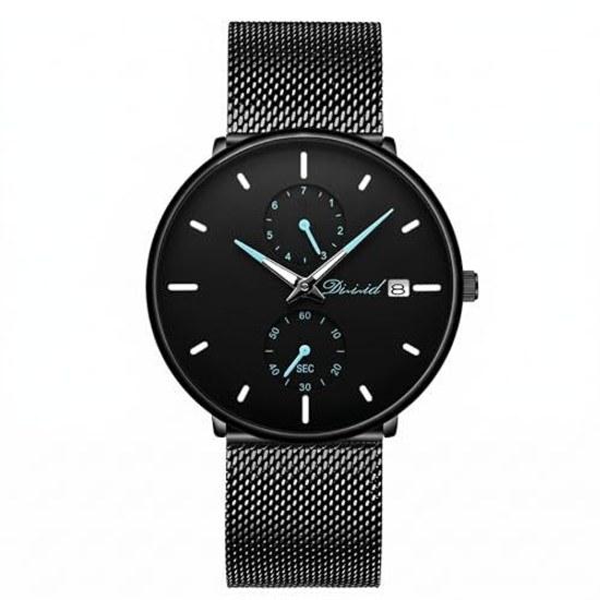 Wristwatch middle school boys exam men silent second hand simple stylish analog 3 ATM water-resistant luminous date day week thin lightweight 8mm band