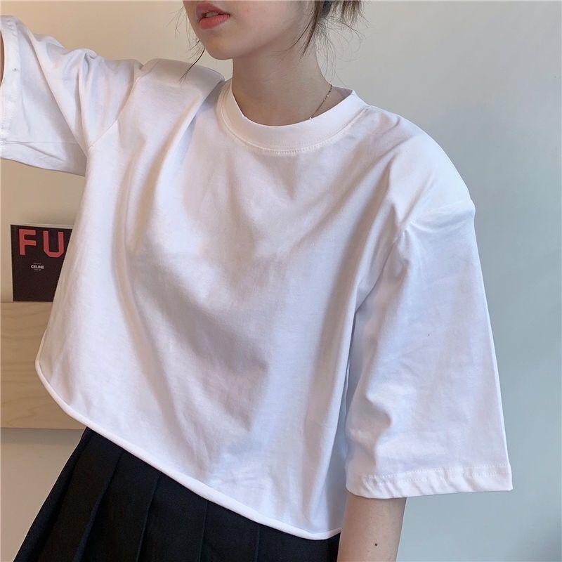 VAYLA Short Sleeve T-shirts Women Solid Cropped Tops Sexy Stylish Harajuku Streetwear Girls Cool Loose All-match Korean Style Casual