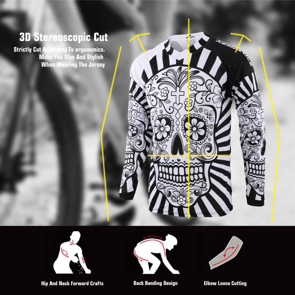 KEMALOCE Мужской MTB Джерси с длинным рукавом, быстросохнущий спортивный трикотаж для мотокросса, белый череп, велосипед BMX