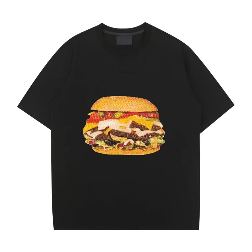 Burger Print High Quality Prints Mans Cotton Tee Clothing Creativity All-math Short Sleeve Fashion Casual Loose Tops Men T-Shirt