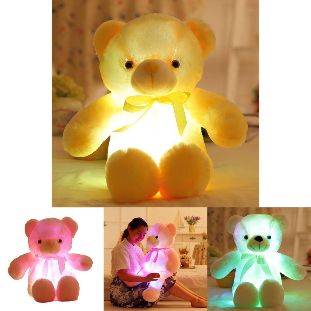 Led Light-up Teddy Bear Plush Toy With Bow Tie Design Long-haired Colorful Flashing Lights