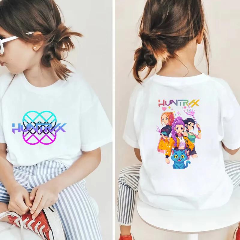 Детская футболка K-pop Охотник на демонов Графические топы Харадзюку Корейские мальчики девочки Уличная одежда Футболки с коротким рукавом Детская одежда