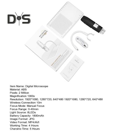 Цифровой микроскоп Wi-Fi USB со светодиодной подсветкой, портативный, широкая совместимость, 1000-кратное беспроводное увеличение, эндоскоп для Windows/Android