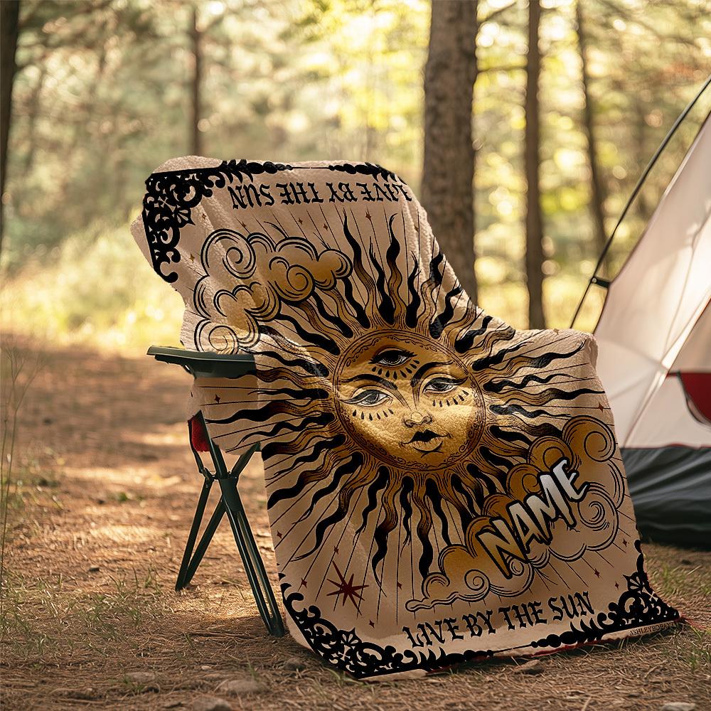Sun Face Art Outdoor Customize Your Name Blanket Soft Lightweight Cozy Allseason Multiuse Throw Perfect For Camping Picnics Travel Sofa Office Bed