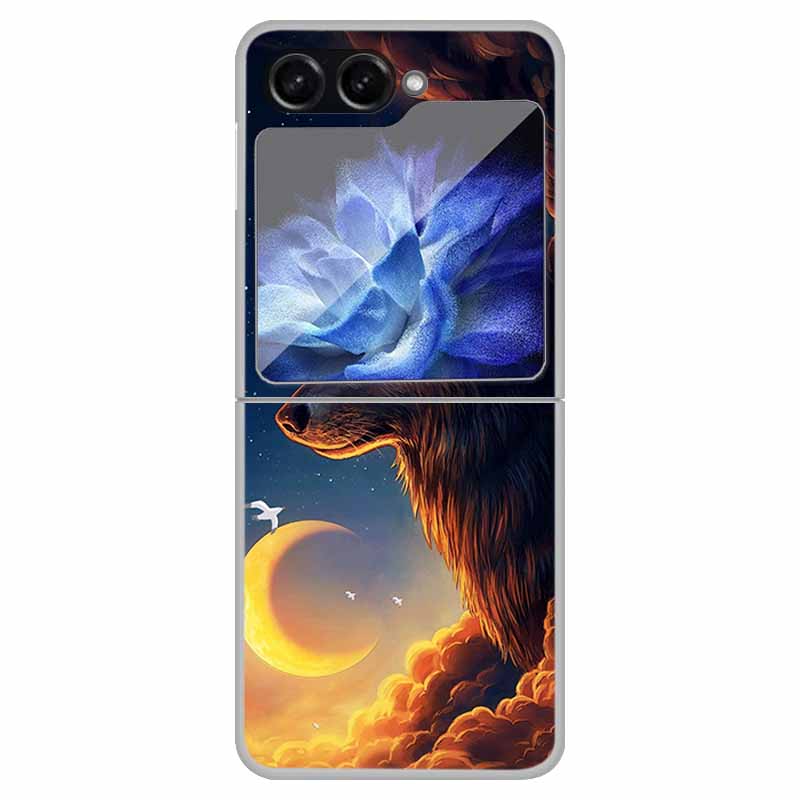 For Samsung Z Flip5 5G Case Transparent Hard PC Plastic Coque for Samsung Galaxy Z Flip 5 5G Cover Wolf Cats Zflip5 Shockproof