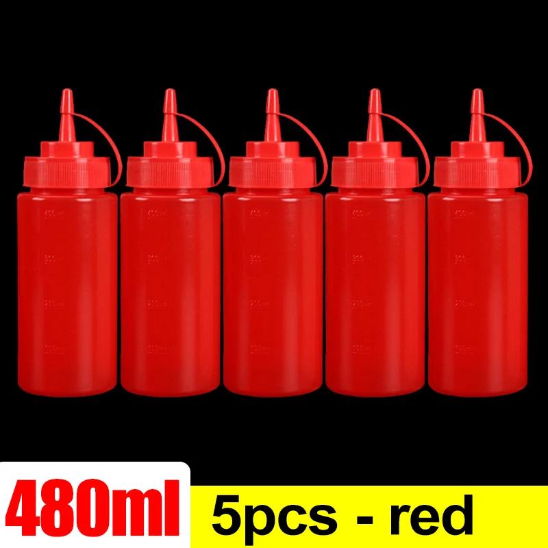 Plastic Condiment Squeeze Bottles Ketchup Mustard Salad BBQ Olive Oil Dispenser Seasoning Sauces Bottles Kitchen Tools 240/480ml