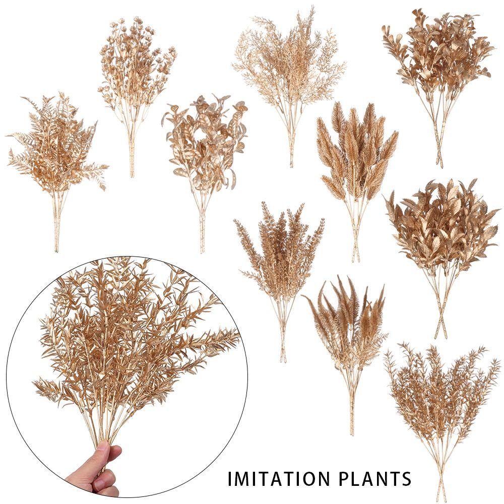 Plant Christmas Ornament Artificial Plant Gold Silver Simulation Leaf Christmas Artificial Flower
