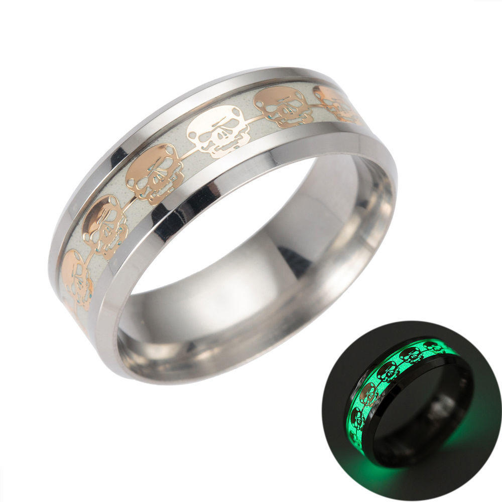 Панк Светящееся в темноте Мужчины Женщины Нержавеющая сталь Дизайн Черепа Светящийся Ремешок Кольцо Пальца Ювелирные изделия