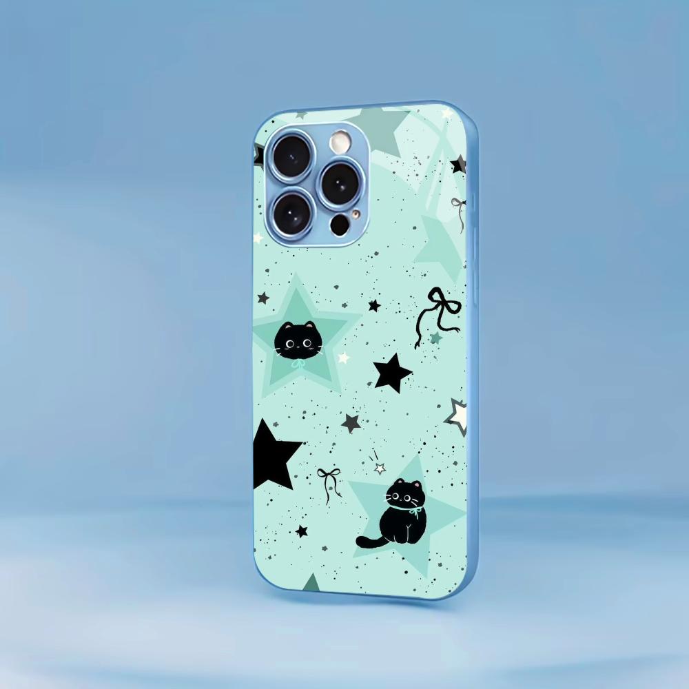 Кавайный черный кот Звездный набросок для чехла iPhone 17 для coque iphone Модный чехол fundas Стекло для iPhone 17 16 15 14 13 pm Pro Plus
