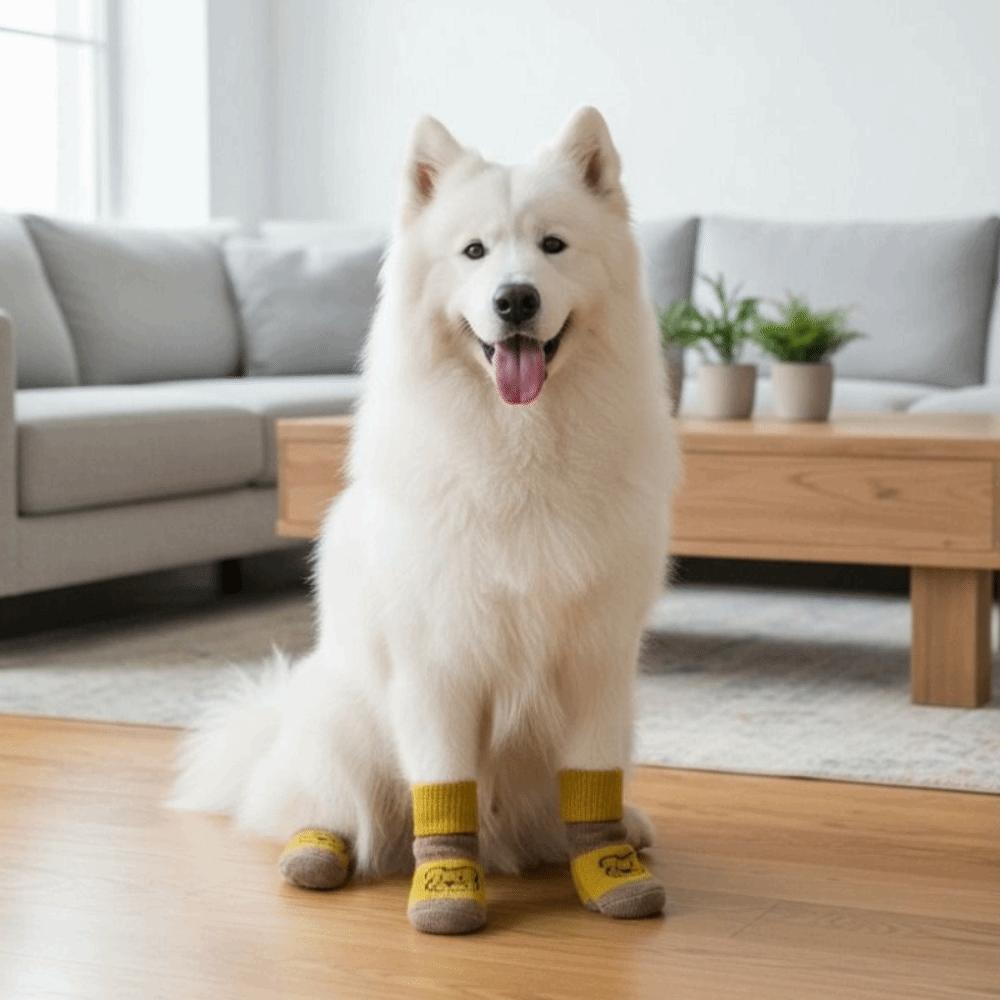 4pcs/set Elastic Puppy Warm Socks Cartoon Pattern Dog Paw Protectors Pet Footwear  Autumn Winter