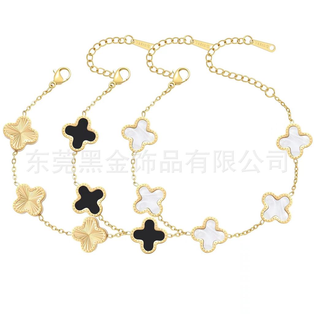 18K Gold Plated Bracelet Gold/White/Black Clover Bracelet Set for Women Four Leaf Lucky Bracelets Jewelry Gifts for Women