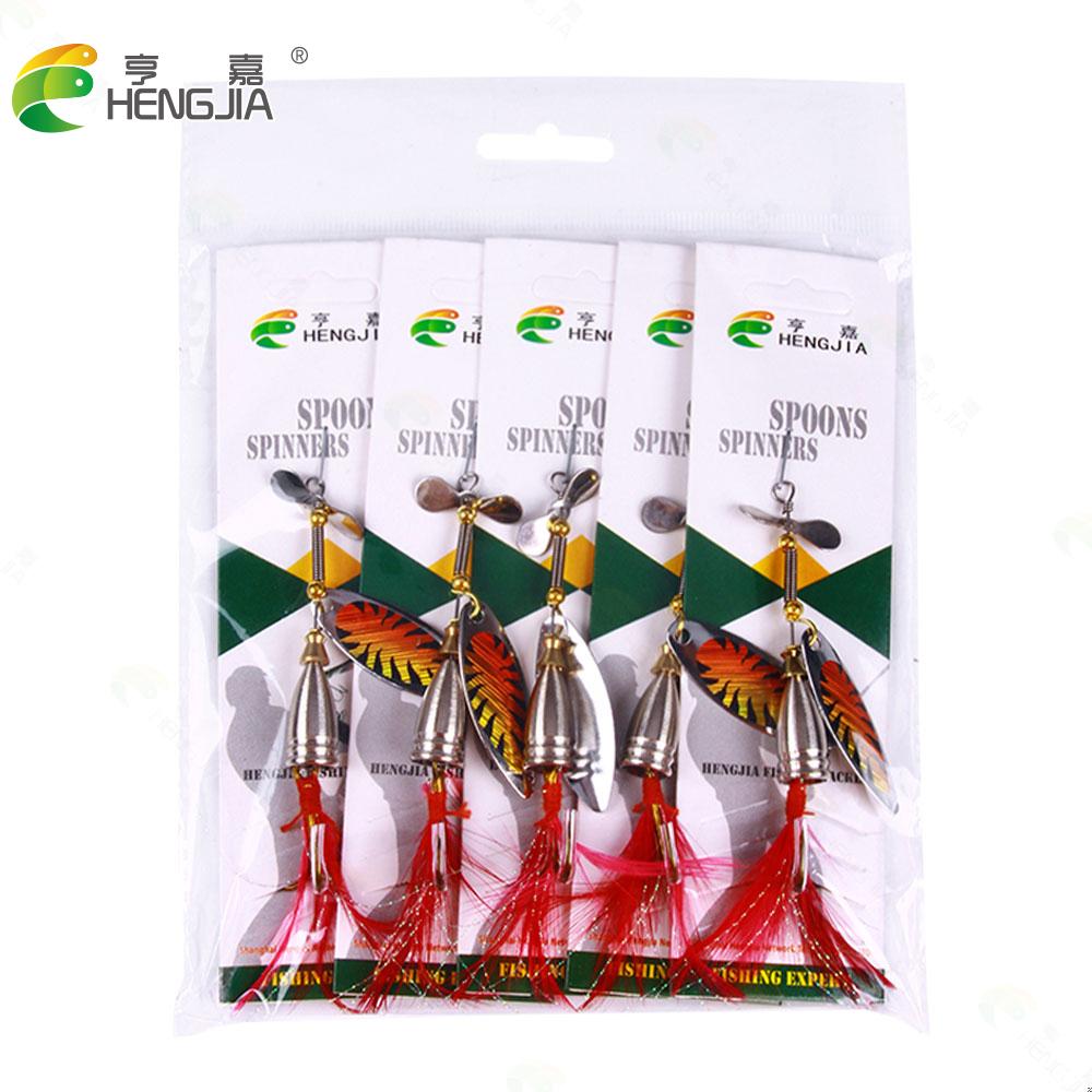 HENGJIA 5 шт., вращающаяся блесна, рыболовные приманки, 10 см-9,9 г-#6, металлическая ложка для форели с блестками для ловли карпа