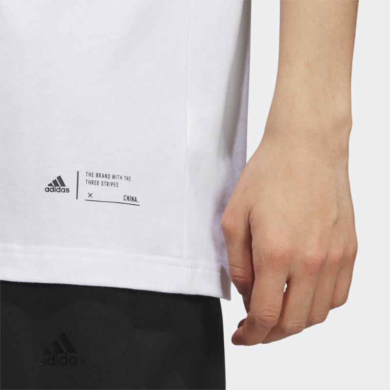 Adidas Футболка с логотипом алфавита, мультяшной пандой и принтом, с круглым вырезом и короткими рукавами, мужские топы, белые IP3966