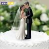 Elegant Bride & Groom Wedding Cake Topper with Veil 4.3" - Anniversary, Bridal Shower, Engagement Party Decoration