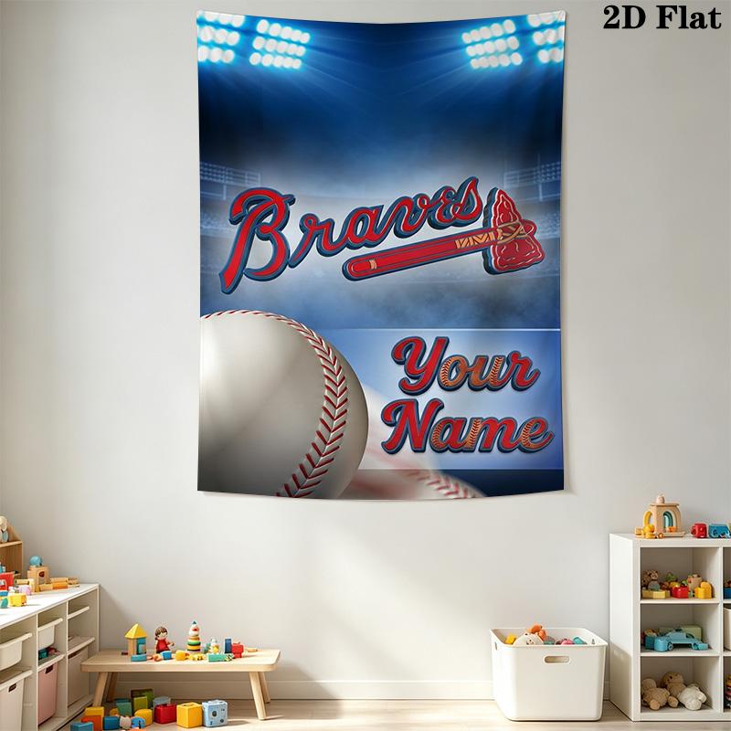 Name Custom Atlanta Braves Wall Tapestry Aesthetic Wall Hanging Printed Fabric Blanket Decorative Tapestries for Bedroom Living Room Home Decor