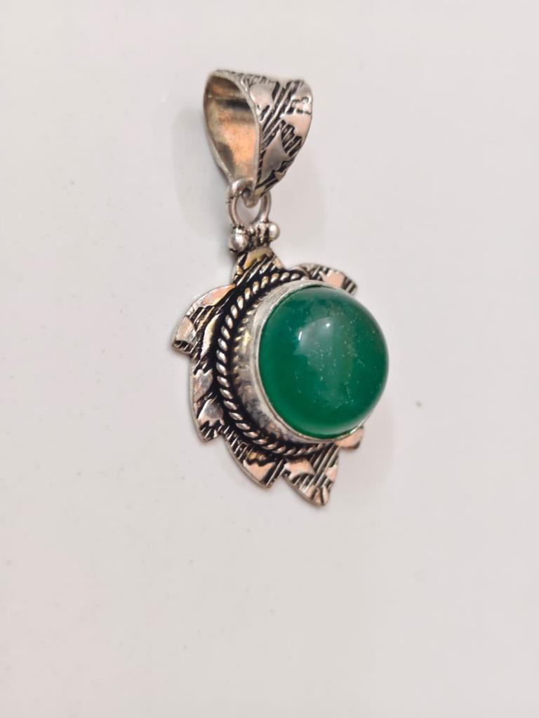 Green Onyx Pendant | 925 Sterling Silver, Handmade Round Gemstone Pendant.