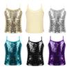 Kids Girls Shiny Metallic Spaghetti Shoulder Straps Tank Top for Gymnastic Dance Competition