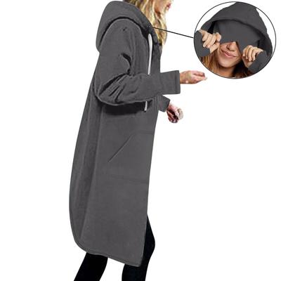Свитшот-пальто для женщин оверсайз, повседневное, свободного кроя, с длинным рукавом, с капюшоном