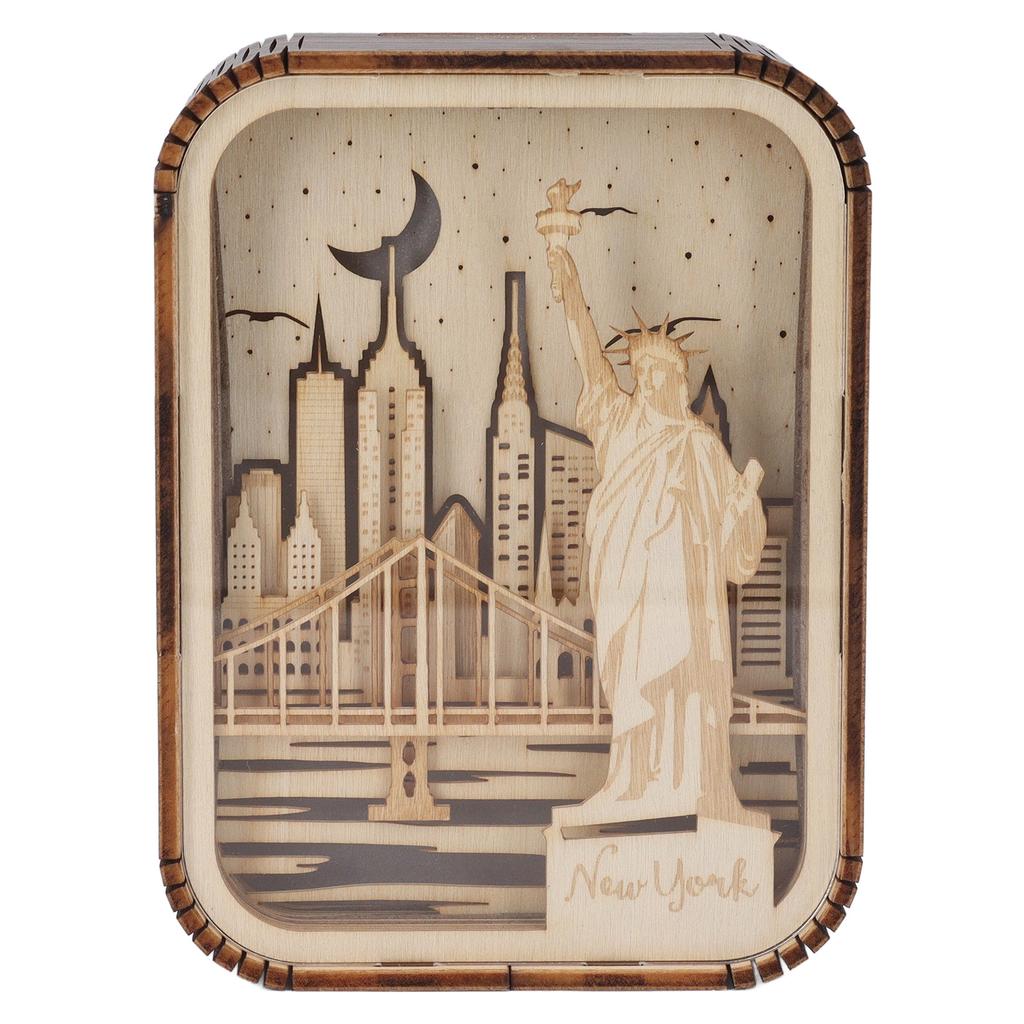 3D Wood Carved LED Night Light Innovative Wood Carved Table Lamp City Series Bedroom Ambient